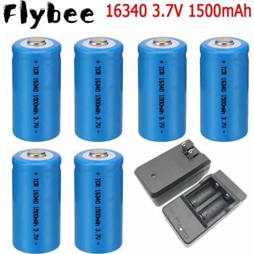 3.7V 1500mAh Rechargeable Li-ion Batteries 16340 CR123A Battery For CR123A 16340 battery For LED Flashlight Travel Wall Charger