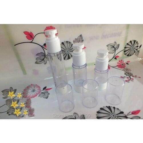 15ML 30ML 50ML Transparent Airless Bottle With Flat Head Round Mouth , Plastic Airless Bottle Cosmetics Packaging, 20 Piece/Lots