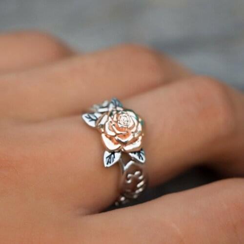 Romantic Flower Rose Sweet Wedding Rings for Women Engagement Hollow Ring for Female Jewelry