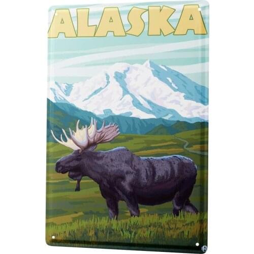 SINCE 2004 Tin Sign Metal Plate Decorative Sign Home Decor Plaques Adventurer Alaska Moose