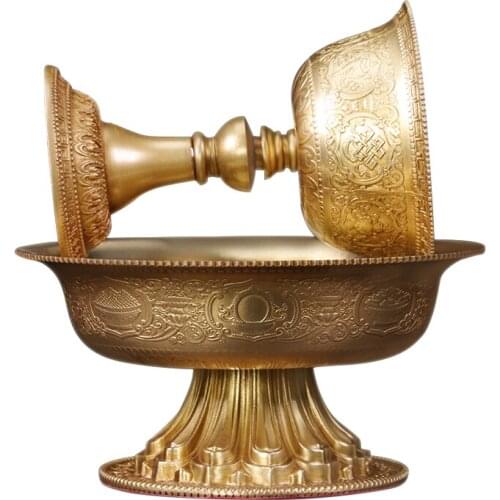 Dharma Cup Pure Copper Tantric Water Supply Wine Carved Eight Auspicious Tibetan Buddha Ancient Gold