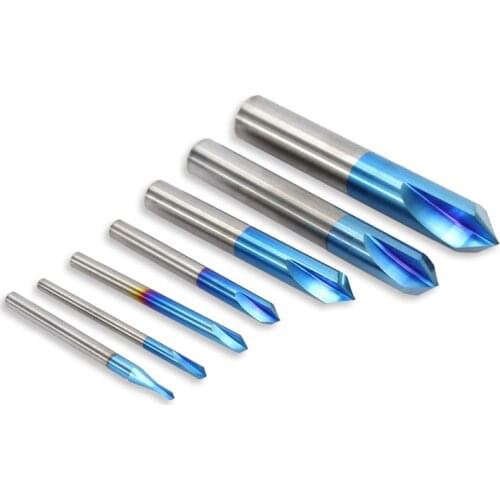 Chamfer Drill Blue Coating 90° 2 Flute Cutting Alloy Carbide Tungsten Steel Milling Cutter End Mill For CNC Metal Milling Tools