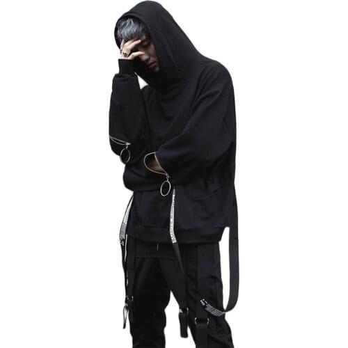 2021 Techwear Oversized Hoodie Men Ribbons Bandage Hip Hop Sweatshirts Women Japanese Harajuku Punk Streetwear Gothic Sudaderas