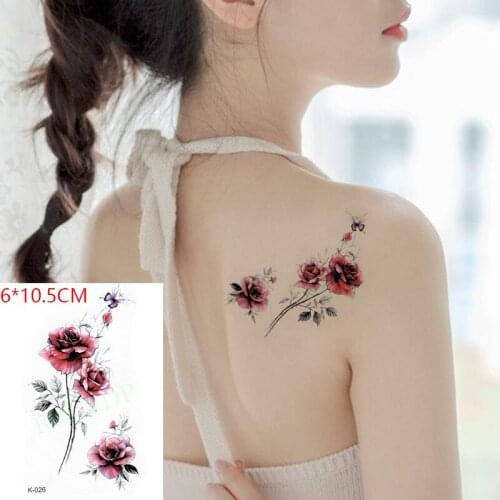 Waterproof Temporary Tattoo Sticker Red Rose Leaf Plant Butterfly Flash Tattoo Fake Tattoo Small Body Art for Women Men