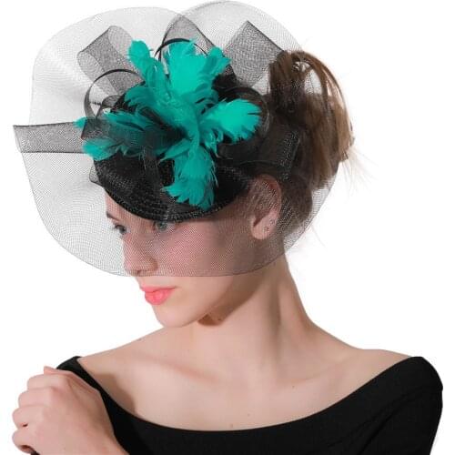 Green Feather Flowers Fascinators Women Accessories Hair Clip Lady Cocktail Church Headwear Decoration Black Party Headpieces