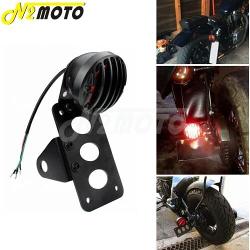 Motorcycle Tail Light Side Mount Stop Lamps w/ 7"x 4" License Number Plate Holder for Harley Chopper Bobber Custom Chopper Bike