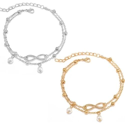 1PC Women Anklet Double Chain Bracelet Ankle Anklet Barefoot Sandal Beach Foot Jewelry