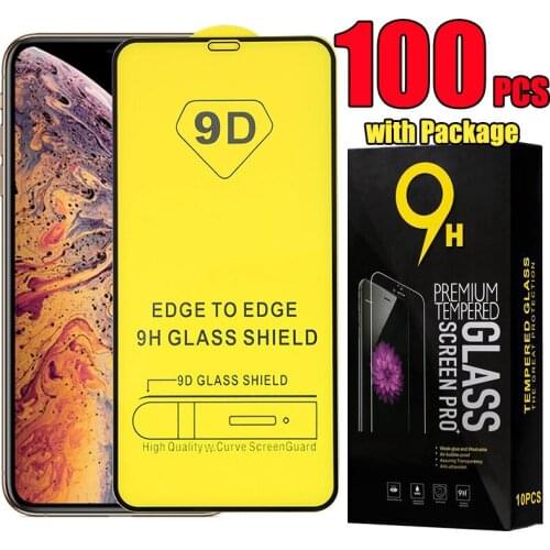 100pcs 9D Full Glue Cover Tempered Glass Flim Screen Protetcor For iPhone 12 Mini 11 Pro Max XS XR X 8 7 6 Plus SE With Package