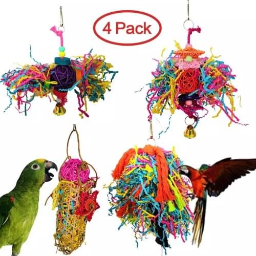 4 Pack/Set) Parrot Toys Canary Toys Bird Chewing Toys Parrot Cage Shredder Toy Foraging Hanging Interesting Toy