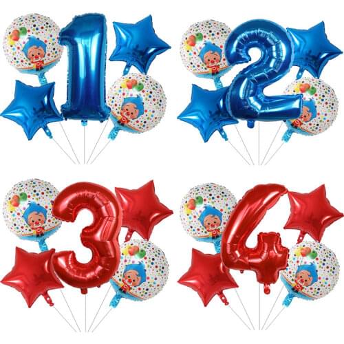 5pcs Cartoon Plim Plip Clown Foil Balloons Set 30inch Number Globos Children Happy Birthday Party Decorations Kids Classic Toys