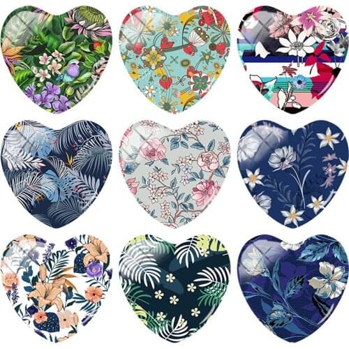 TAFREE Dark Color Flowers Heart shaped Art Photo 25mm 5pcs Glass Cabochon Pattern Jewelry Making findings FL235