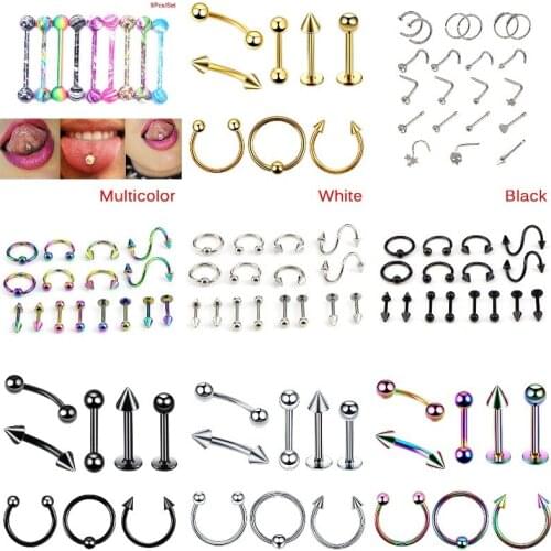 8/16PCS/Set Eyebrow Bar Lip Nose Pircing Stainless Steel Ear Studs Stainless Steel Mixed Body Jewelry Fashion Piercing Set