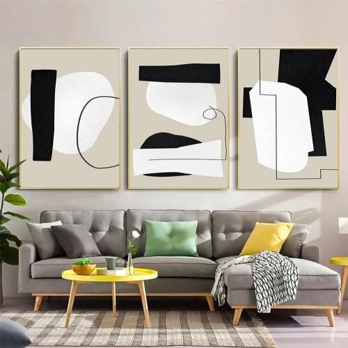 Abstract Geometry Wall Art Posters Color Block Canvas Black And Beige Art Painting Nordic Pictures Living Room Home Decoration