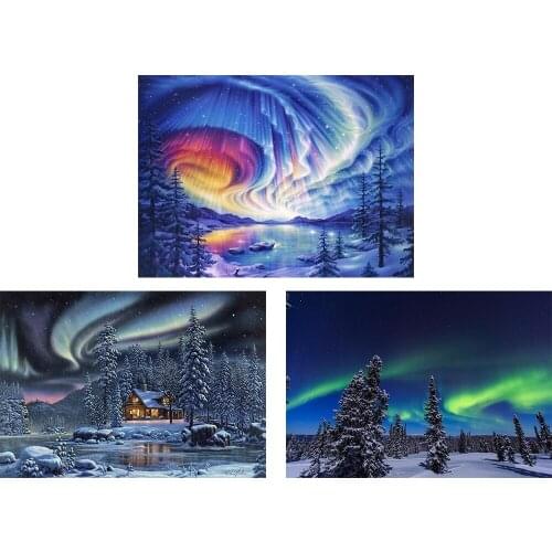 3Pieces/lot DIY 5D Diamond Painting Aurora Diamond Embroidery Scenery Lake Cross Stitch Full Round Drill Wall Art Home Decor