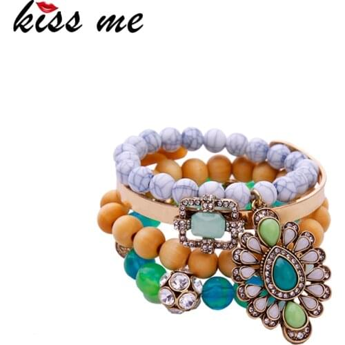 KISS ME Latest Strand Bracelets 4PCS/Set New Design Elastic Beads Bracelet for Women 2016 Brand Jewelry