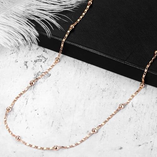 585 Rose Gold Necklaces For Women Marina Stick Beads Link Chain Necklace Woman Jewelry Valentines Gifts Dropshipping 2mm HCN18
