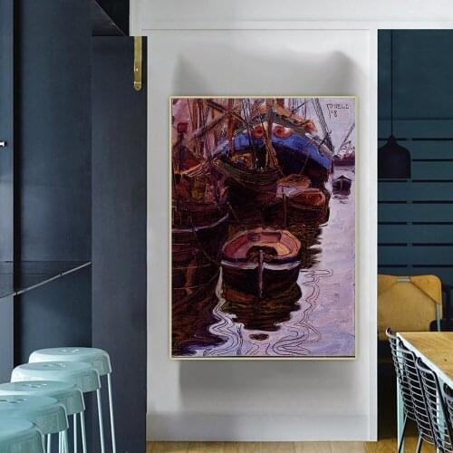 Holover Western Art Decor Poster Egon Schiele"Trieste Fishing Boat,1912"Canvas Oil Painting Aesthetic Home Interior Decoration