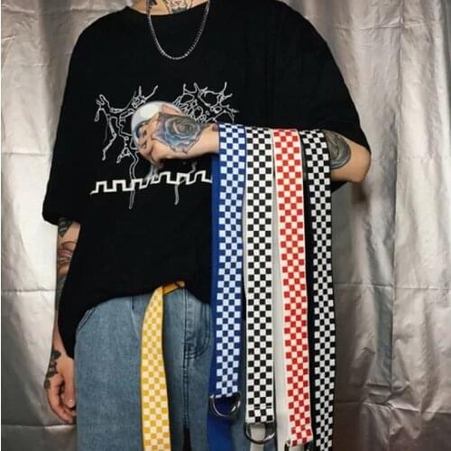 Canvas Unisex Casual Belt Double Ring Buckle Lattice Dots Solid Colorl Harajuku Trouser Female Teenager Strap