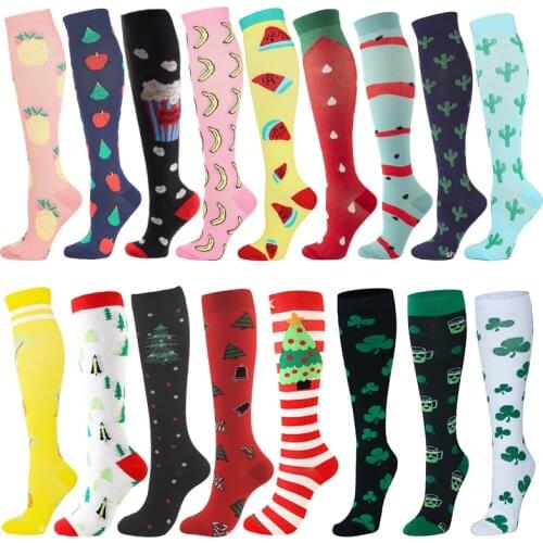 HUAYASX Sport Men Women Compression Socks Fruits Series plant Series Banana Pineapple Cactus Pressure Compress Stockings Nylon