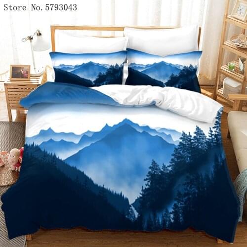 2/3 Pieces Art Mountain Bedding Set Aesthetics Scenery Duvet Cover 3D Print For Bedroom Bed Quilt Cover Home Textile Bedspread