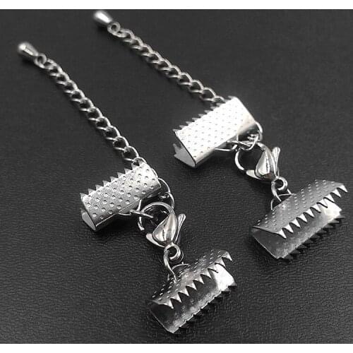 Stainless Steel Cord Ends Caps with Lobster Clasps Extender Chain Connectors Sets fits 6.5mm 8.5mm 10.5mm 13mm 15mm 20mm 25mm