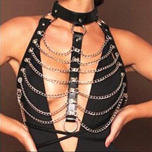 Leather Harness Sexy Chains Body Chain Women Bondage Goth Party Bodychain Fashion Festival Outfits Jewelry Accessories