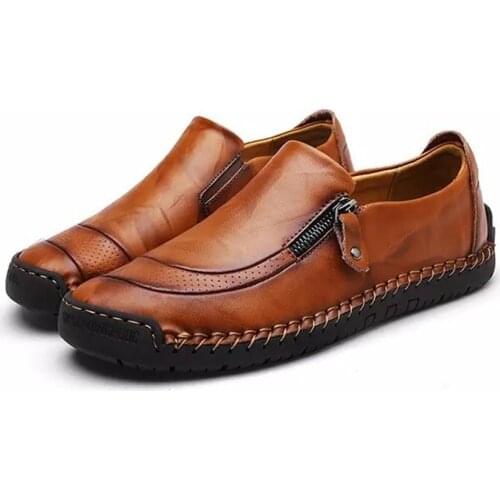 Loafers Men Casual Genuine Leather Dress Shoes Flat Comfortable Breathable Non Slip Driving Shoes Big Size on Sale