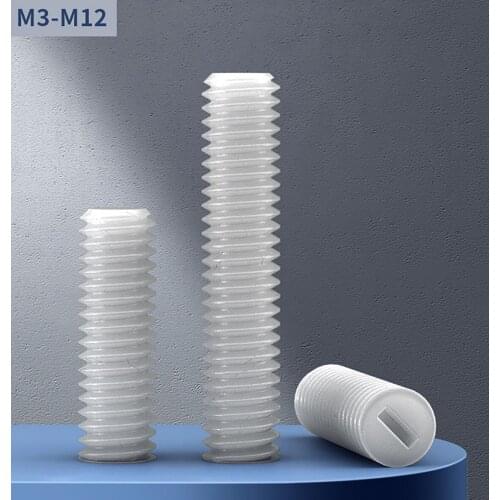 M4 M5 M6 M8 White Nylon Slotted Grub Set Screws Plastic Flat Point Headless Slotted Screws Bolts