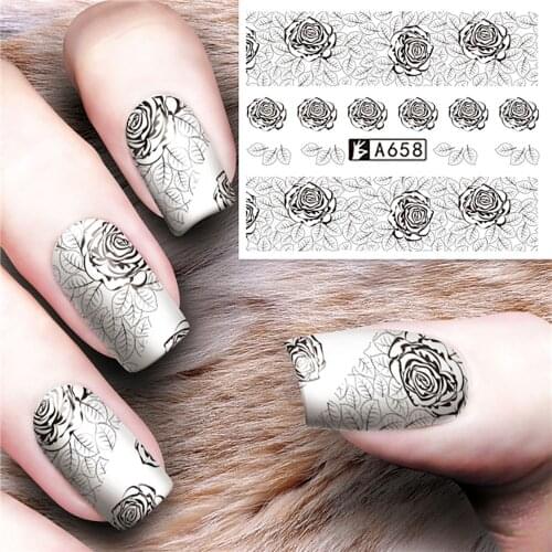Rose Nail Art Sticker Nail Decals Nail Decoration DIY Nail Stickers Black 3D Lace Sticker Watermark Hollow Nail Applique Leopard