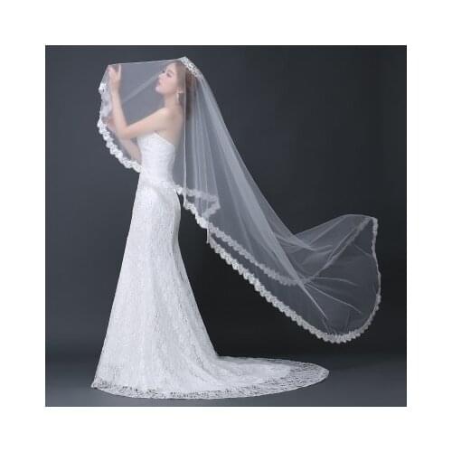 New Gorgeous 2019 3M White/Ivory Beautiful Cathedral Length Lace Edge Wedding Bridal Veil Wedding Accessories