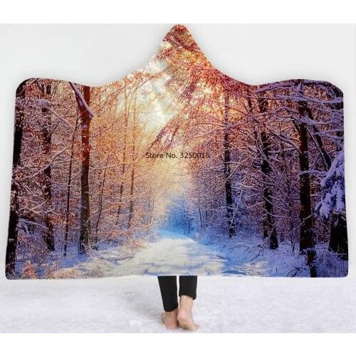 Fantasy Forest Series Natural forest 3D Print Hooded Blanket Adult Kids Wool Warm School Home Picnic Carrying Wearable Blanket