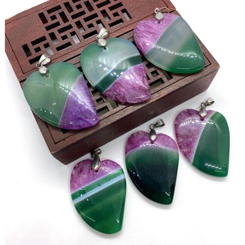 Natural Stone Leaf-shaped Color Agate Purple Green Stitching DIY Jewelry Making Necklace Pendant Earrings Bracelet Accessories