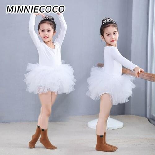 Spring Baby Girls Tutu Dress Ballet Tulle Kids Long Sleeve Dance Costume Princess Performance Party vestidos For 2-8ys kids Wear