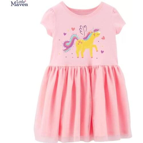 Frocks for Girls 2021 Summer Baby Girl Pink Vestiods Children Clothes Toddler Unicorn Print Tulle Dresses for Kids 2-7 Years