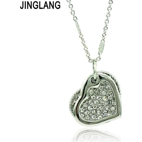 Gift For Lover! DIY Fashion Romantic Crystal Two Heart Pendant Combining Necklace For Women Valentines Gifts Jewelry