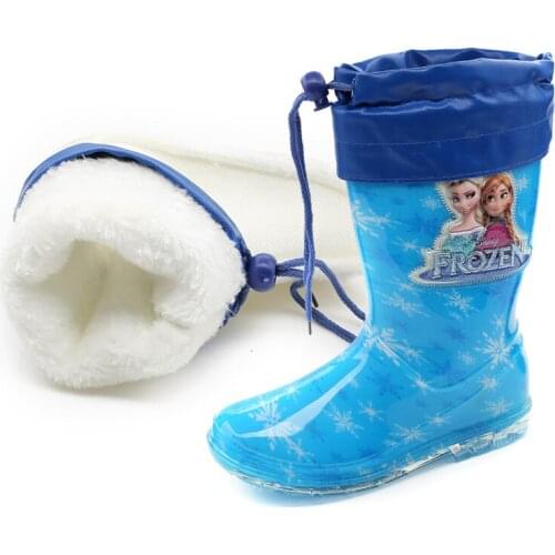 Frozen princess soft bottom childrens rain boots boys and girls rubber boots plus velvet thick rain boots Disney