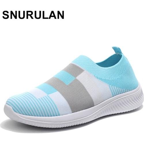 SNURULAN women casual sneakers moccasins knitted sock vulcanized shoes woman woman Stretch flat Slip On ladies walking big size