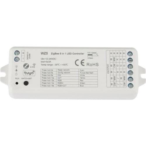WZ5 TUYA Zigbee Led Controller DC12V 24V 5In1 Dimmer CCT RGB RGBW RGBWW RGBCCT Strip TUYA Smart Life APP Voice Control