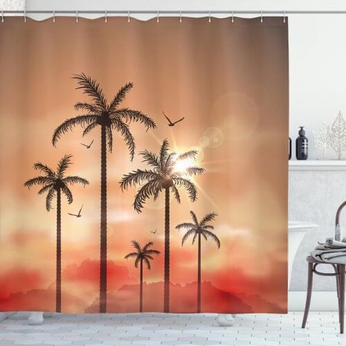 Tropical Shower Curtain Set Palm Trees with Dramatic Sky Clouds Curtain for Bathroom Decor 12 Hooks Decorative Bath Accessory