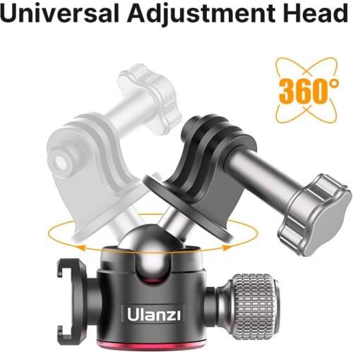 U-130 Aluminum Alloy Tripod Head With 1/4 Screw Hole Double-sided Openings&Side Cold Shoe Mouth Design 360 Degrees Rotation