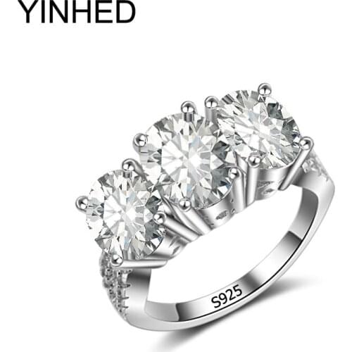 YINHED Three-Stones Created Diamant Women Ring Solid 925 Sterling Silver Wedding Anniversary Engagement Ring Jewelry ZR227