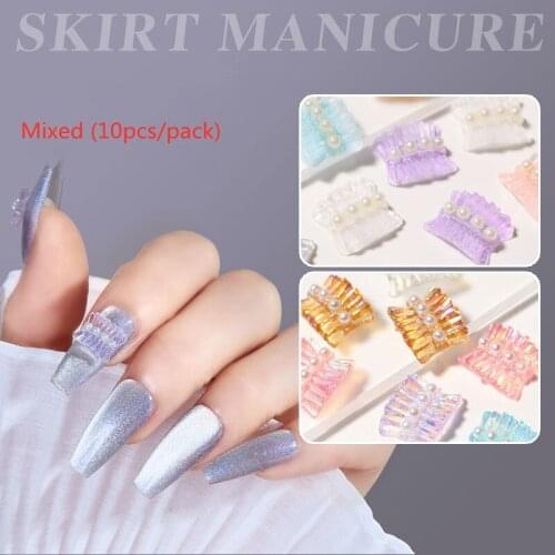 10pcs Aurora Resin Skirt Shape Lace Folds Design Rhinestone Nail Art Decoration Accessories 3D Charm Nail DIY Jewelry