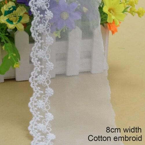 10yards 8cm white lace cotton embroidery lace french lace ribbon fabric guipure diy trims warp knitting sewing Accessories#3057