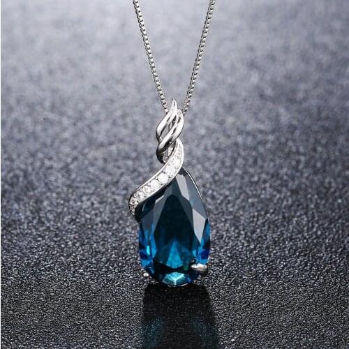 100% S925 Sterling Silver 45cm Necklace Natural Blue Topaz Jewelry Pendants Gemstone Woman Silver 925 Jewelry Bizuteria Pendants