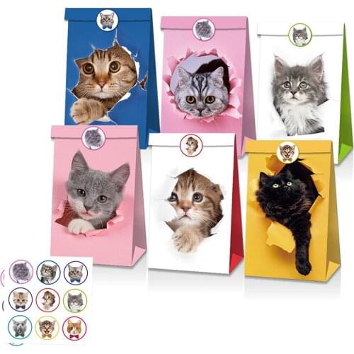 12pcs Human Friends Cute Pet Dogs Cats Paw Happy Birthday Party Paper Gift Candy Bags for Baby Shower Kids Party Favors