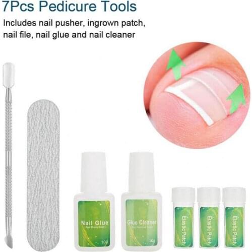 7PCS Professional Ingrown Toe Nail Correction Pedicure Tools Elastic Patch Straightening Clip Brace With Glue Foot Care Tools
