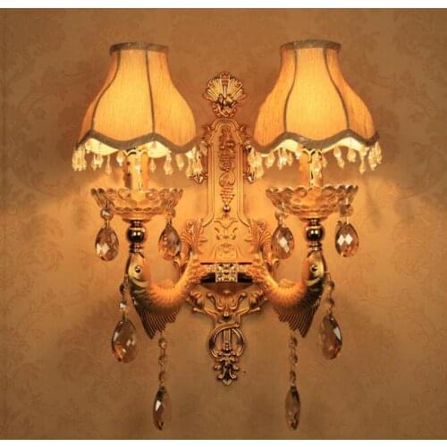 Large Gold Fish Wall Lamp Balcony Porch Led Wall Sconce Living Room Fabric Shade Garden Indoor Wall Light Fixtures Mirror Lamps