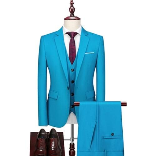 Gentleman Classic Basic Style Mens Casual Solid Color 3 Piece Suits One Button Blazer Jacket Coat Trousers Pants Vest Waistcoat