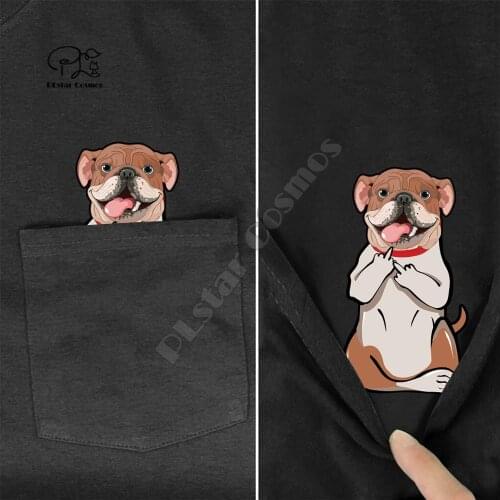 BullDogMiddleHand In Pocket T Shirt Dog Lovers Black Cotton Men Made in USA Cartoon t shirt men Unisex New Fashion tshirt