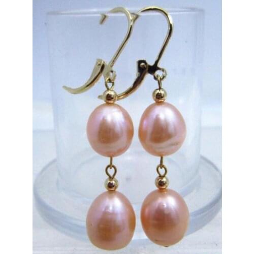 Fine 10-12MM south sea pink pearl earrings 14k/20 gold dangle style